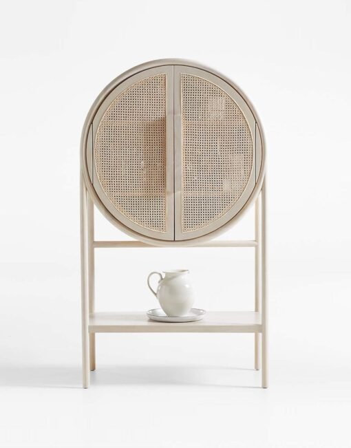 Whitewash Cane Bar Cabinet