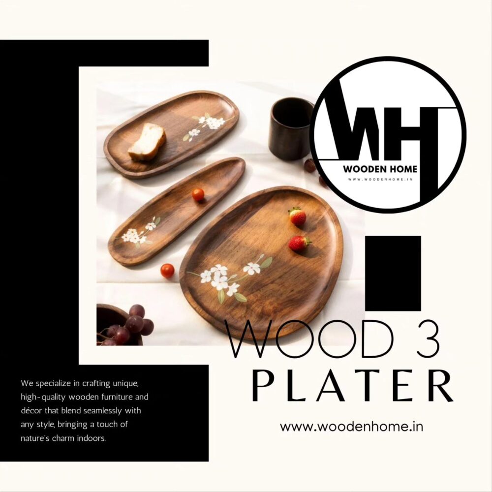 Solid Wood Serving Tray or Platers Set of 3