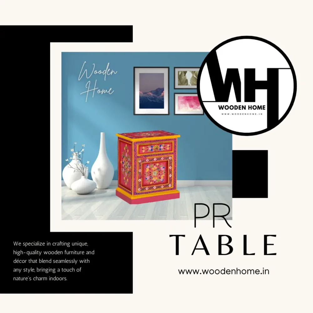 Hand Painted Bed Side Table By Wooden Home