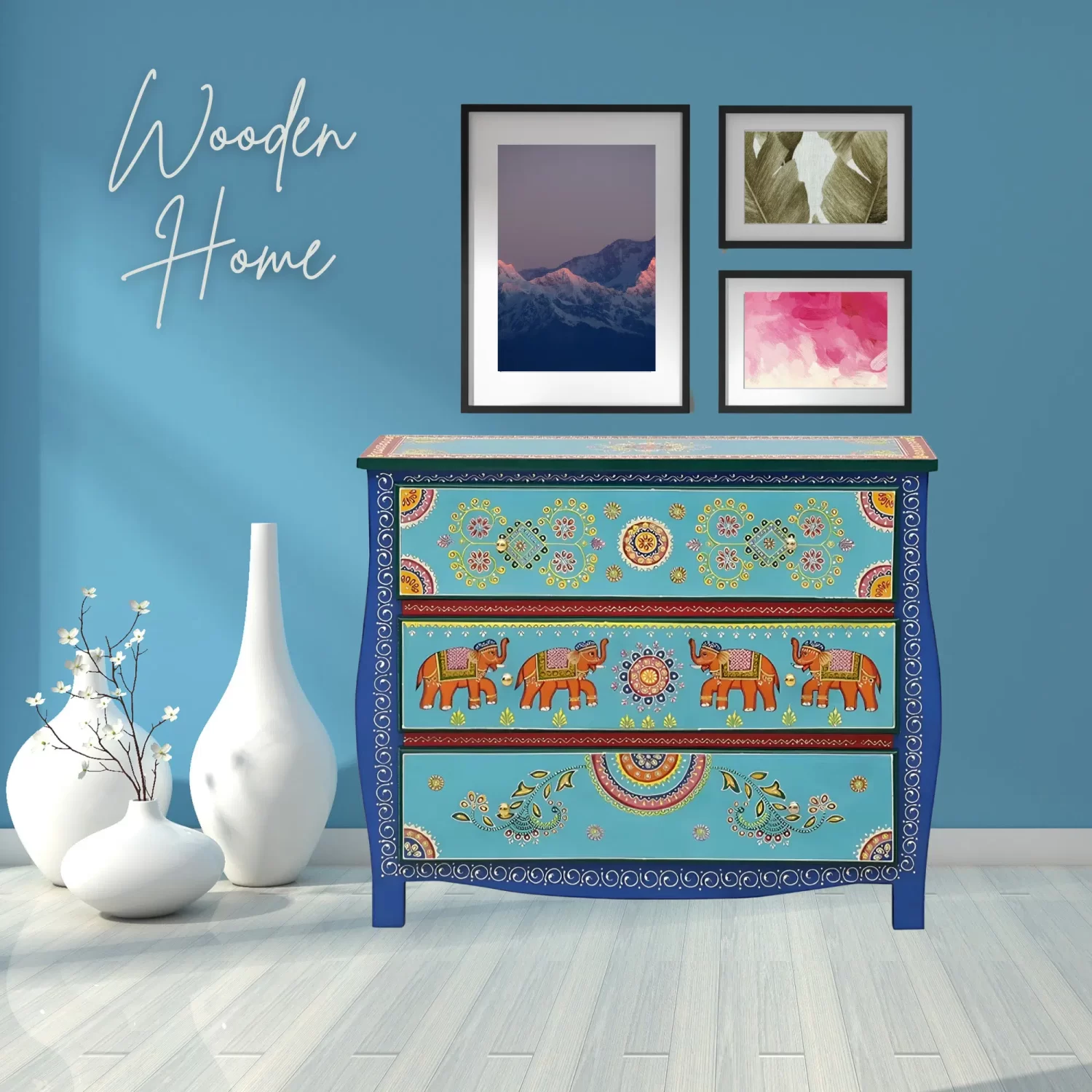 Wooden Home Hand Painted Pu Sideboard By Wooden Home 8