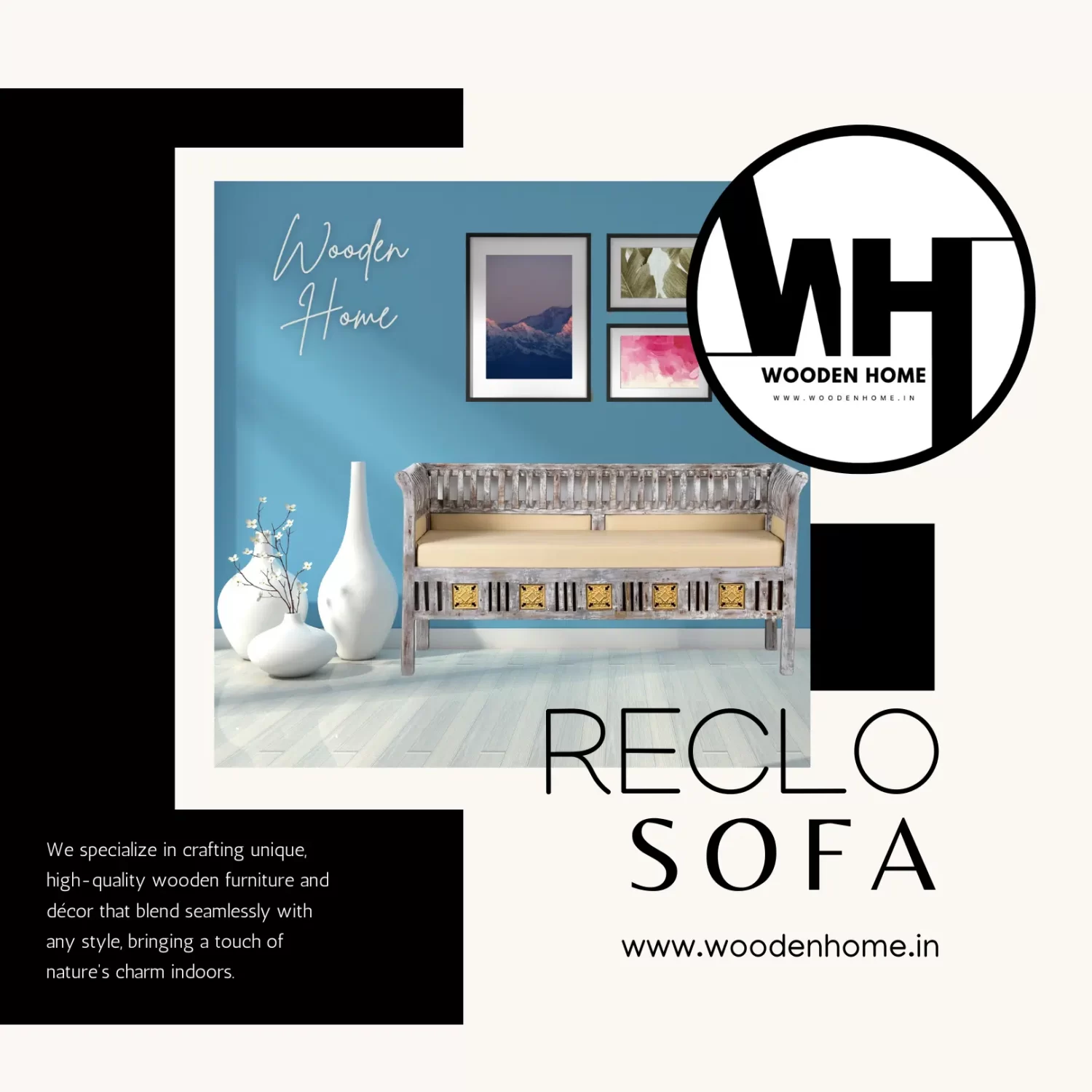 Solid Wood RECLO Sofa By Wooden Home