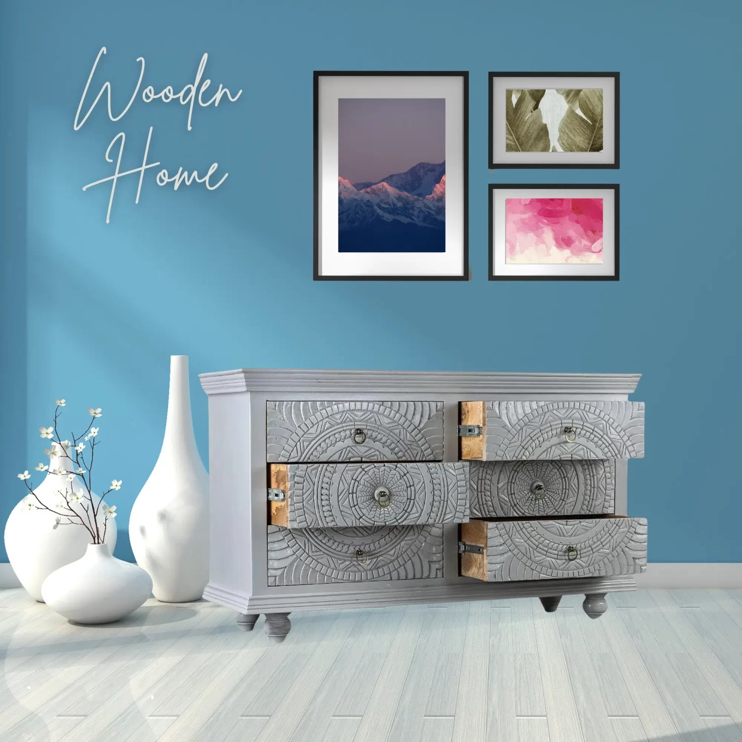 Wooden Home Wood Carving Violet Sideboard By Wooden Home