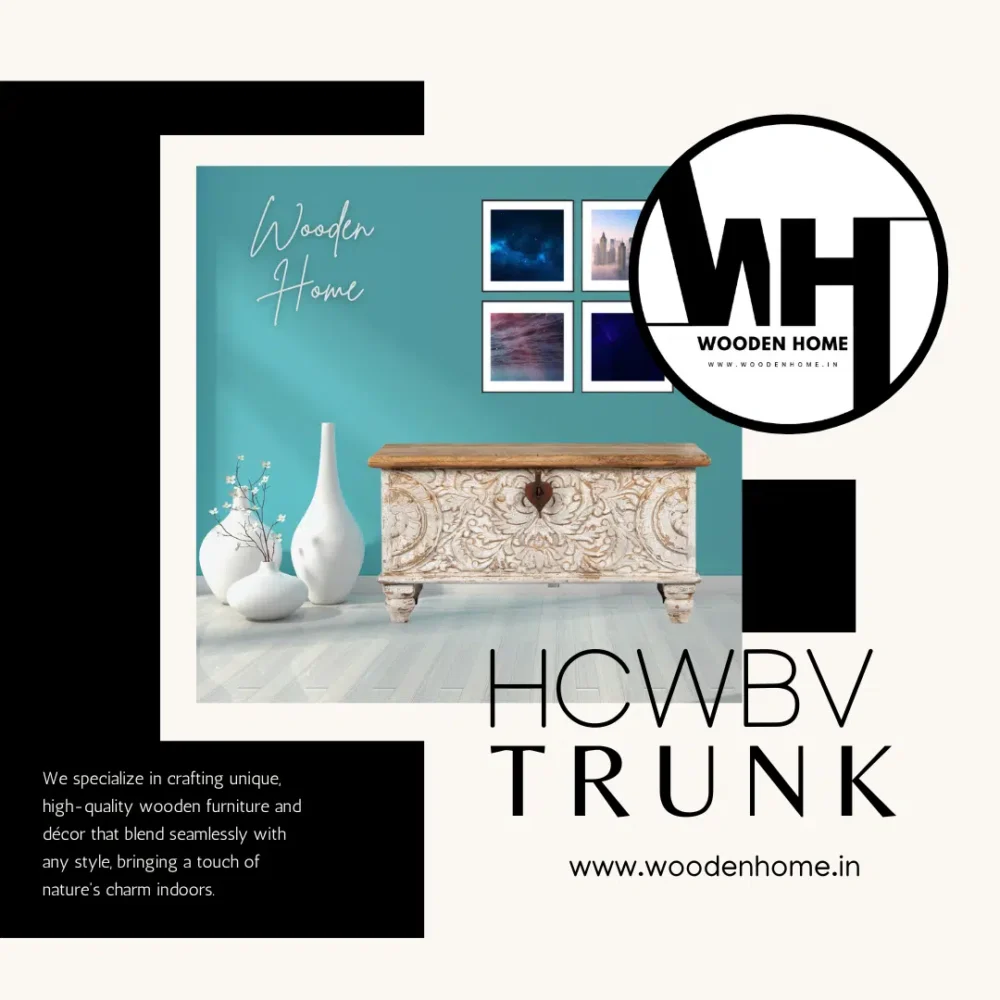 Hand Carved Solid Wood Box Vintage Style Trunk