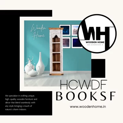 Handmade Carved with White Distress Finish Bookshelf