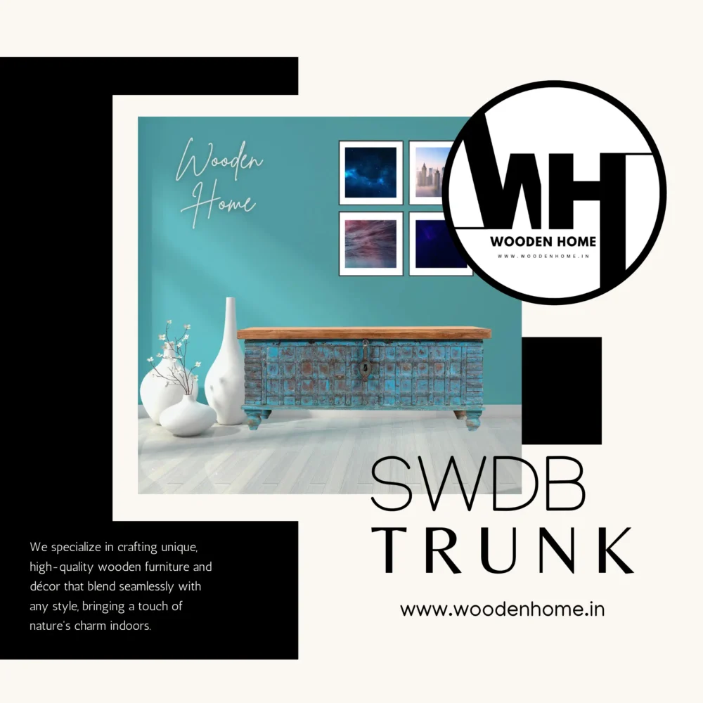 Solid Wood Trunk in Blue Distress Finish