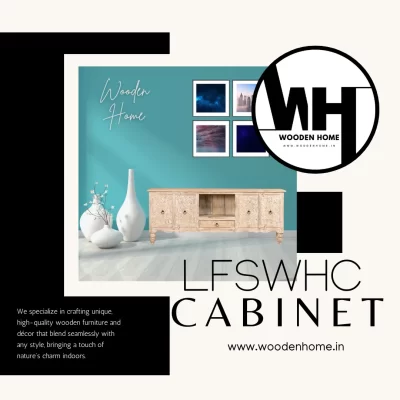 Lotus Flower Solid Wood TV Cabinet Distress White