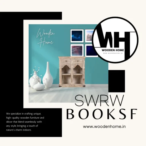 Solid Wood Carving Rustic White Bookshelf