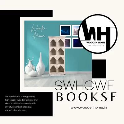 Solid Wood Handcarved White Finish Bookshelf