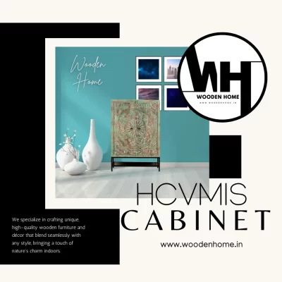 Hand-Carved Vintage Mango Wood Cabinet On Iron Stand