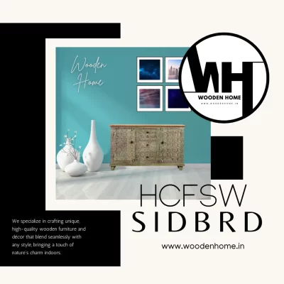 Hand Carved Floral Solid Wood Sideboard