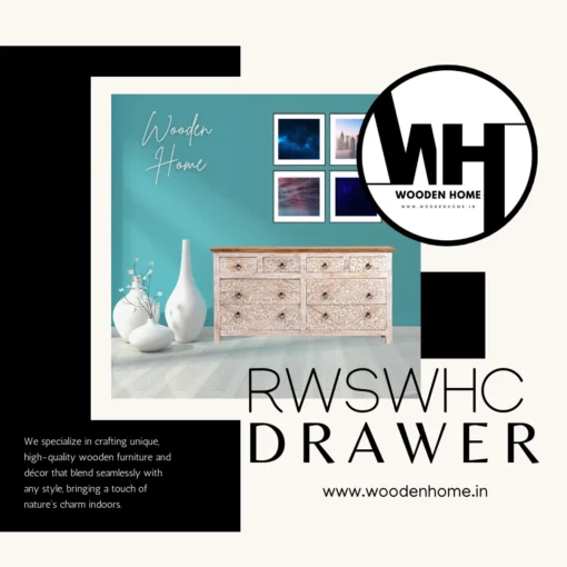 Rustic White Solid Wood Hand-Carved Chest of 7 Drawers