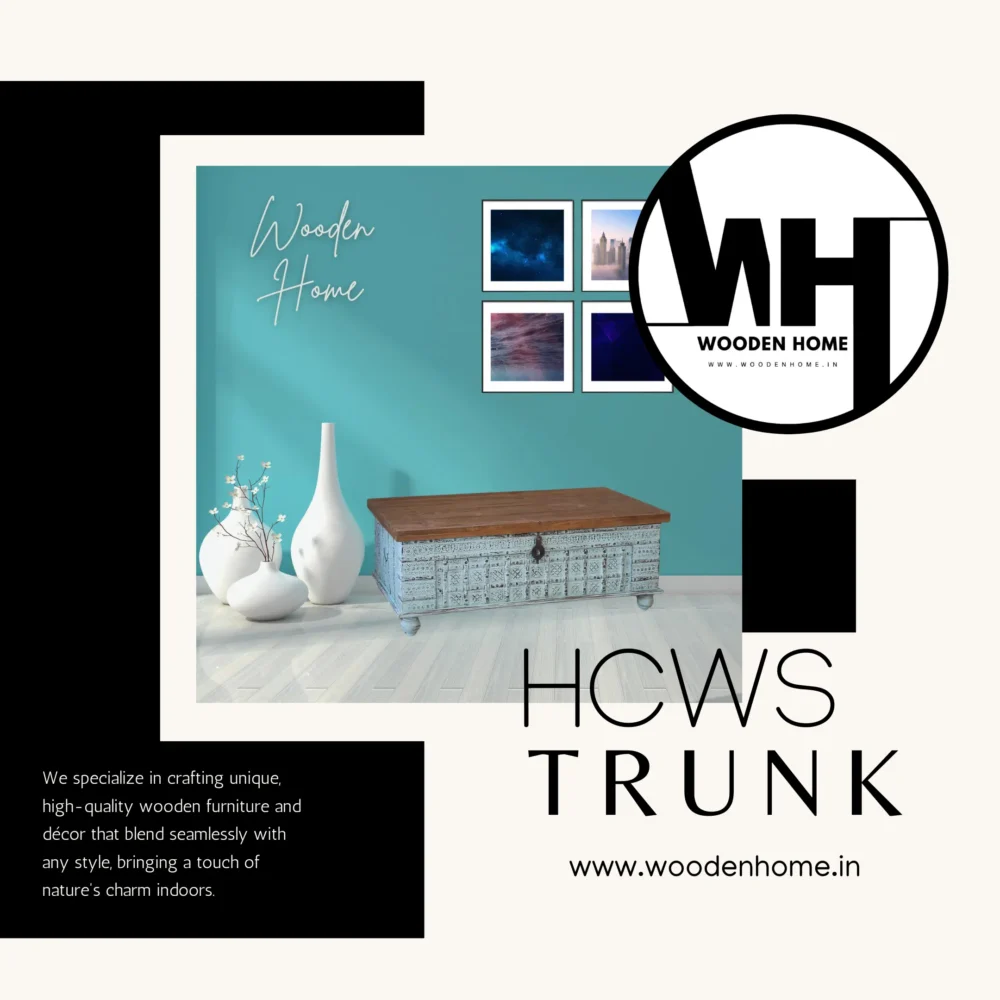 Hand Carved Wooden Storage Trunk