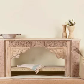 Wooden Home Unique Hand Carved Solid Teak Console 4