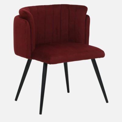 Maroon Fabric Accent Chair with Wooden Legs