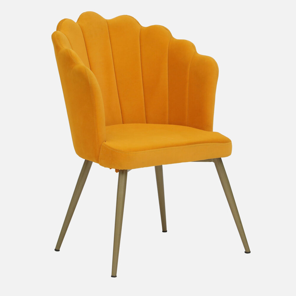 Orange Velvet Accent Chair with Wooden Legs