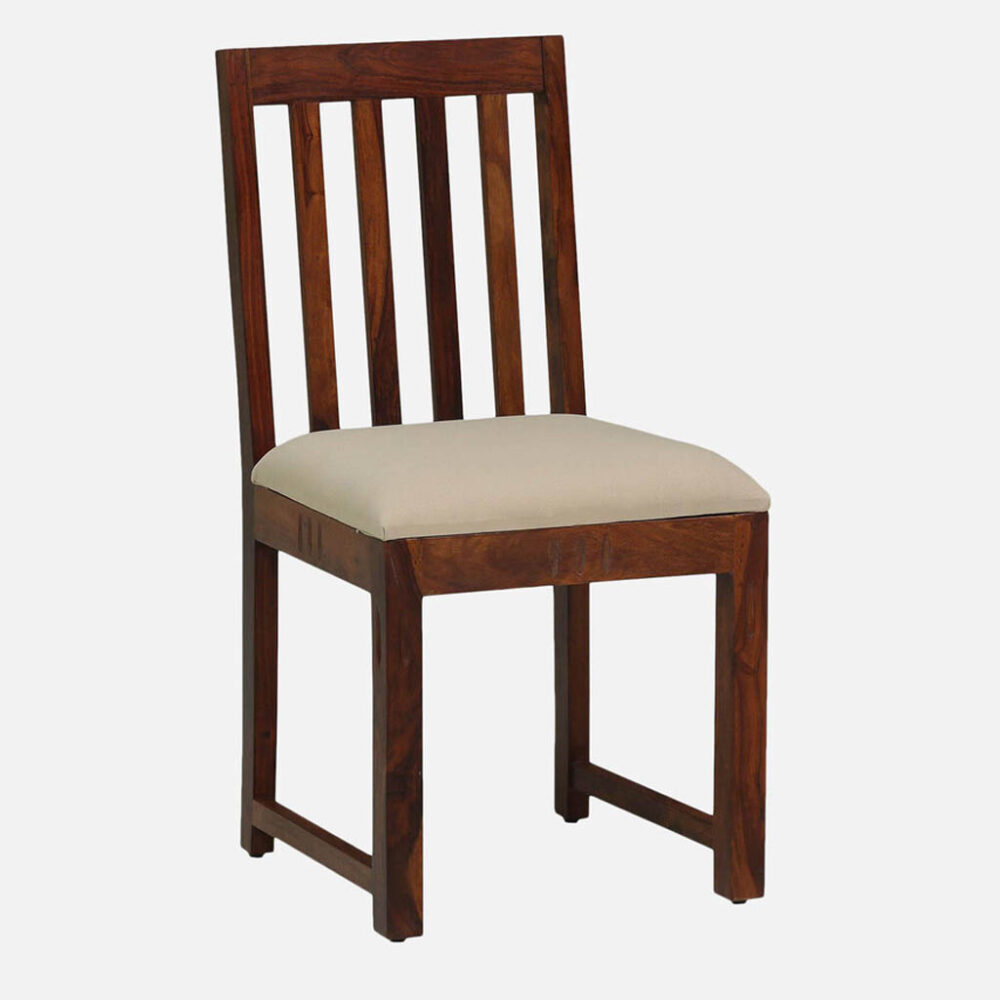 Solid Sheesham Wood Dining Chair with Cushioned Seat - Dark Walnut Finish