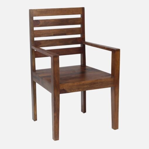 Solid Sheesham Wood Arm Chair with Horizontal Slats