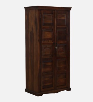 Hand-Carved Solid Sheesham Wood Two-Door Wardrobe / Storage Almirah - Dark Finish